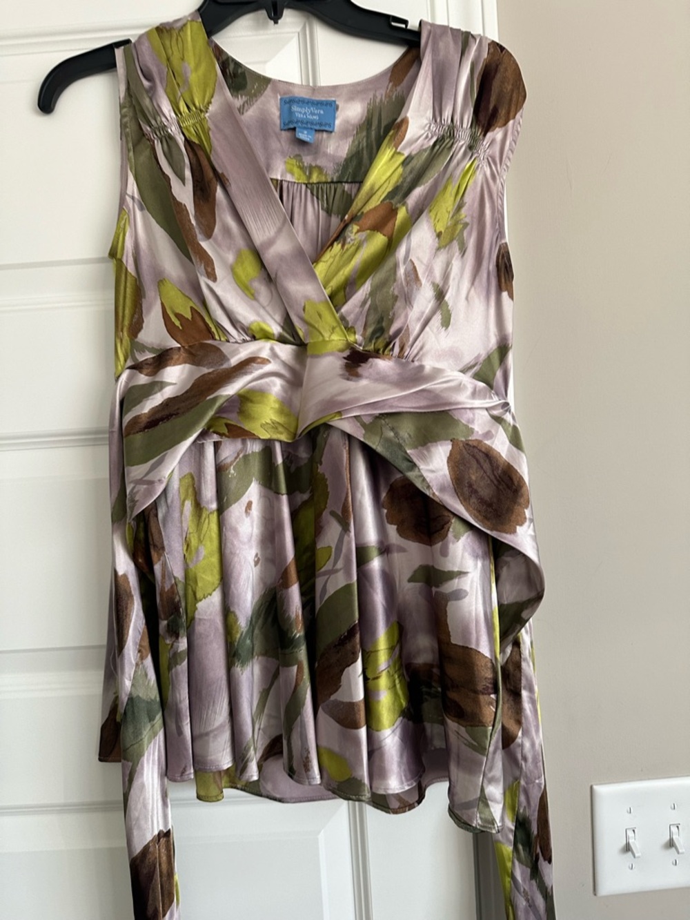 Silky Floral Wrap Top in Lavender, Olive & Brown